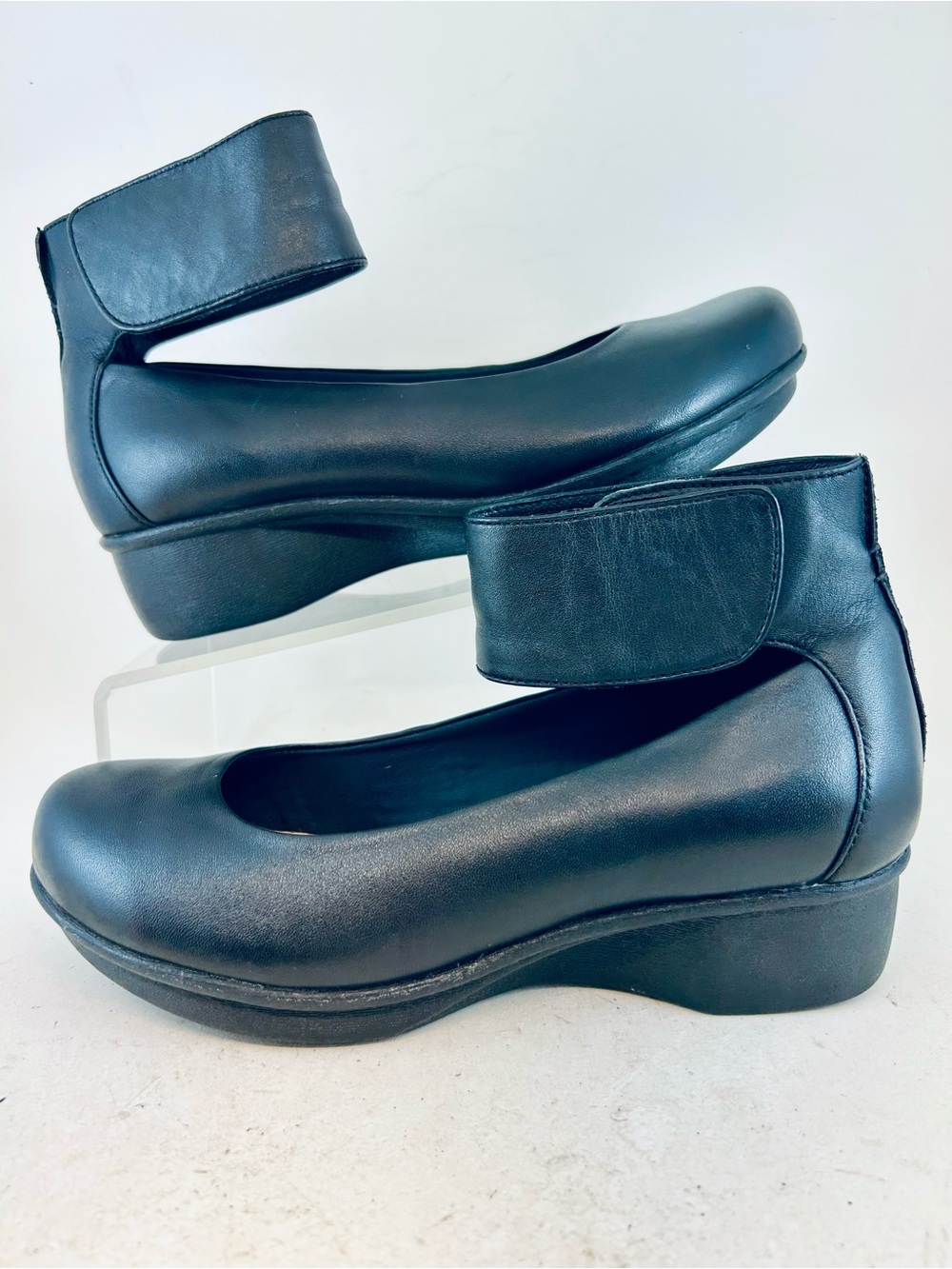Dansko Black Leather Lulu Ankle Strap Low Wedges size 36 5.5 6 NO INSOLES - Picture 5 of 11